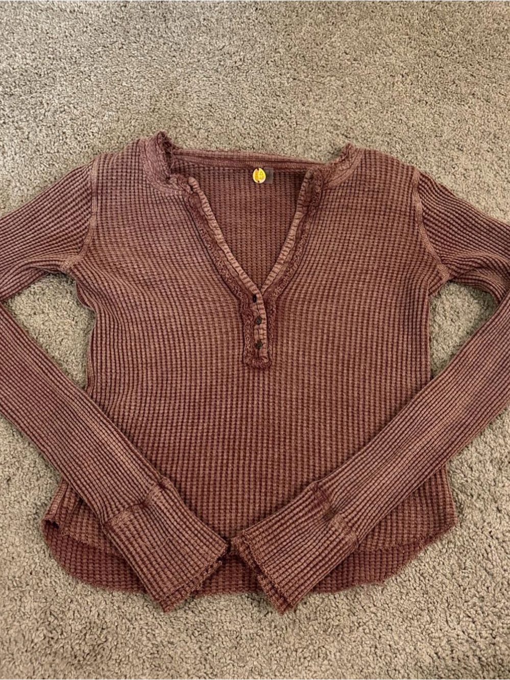 Free People Mauve Ribbed Henley Sweater
